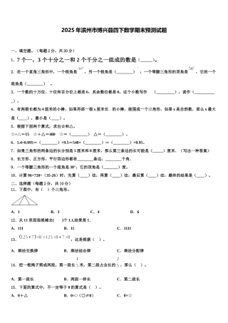 2025年滨州市博兴县四下数学期末预测试题含解析