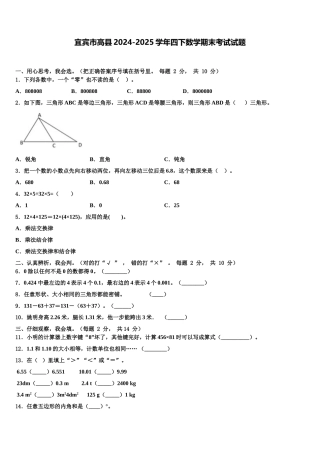 宜宾市高县2024-2025学年四下数学期末考试试题含解析