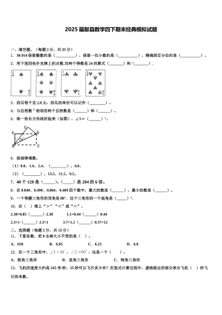 2025届献县数学四下期末经典模拟试题含解析