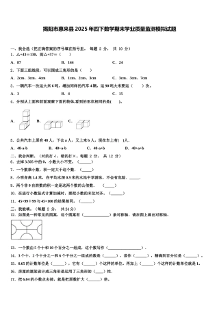 揭阳市惠来县2025年四下数学期末学业质量监测模拟试题含解析