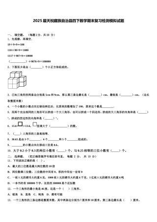 2025届天祝藏族自治县四下数学期末复习检测模拟试题含解析