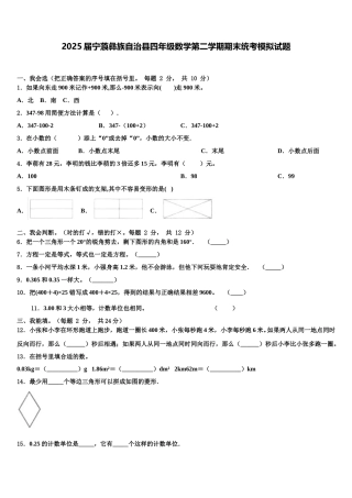2025届宁蒗彝族自治县四年级数学第二学期期末统考模拟试题含解析