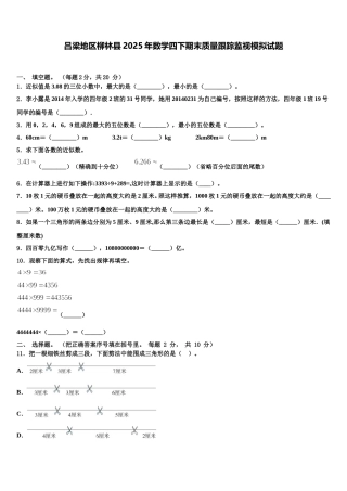 吕梁地区柳林县2025年数学四下期末质量跟踪监视模拟试题含解析