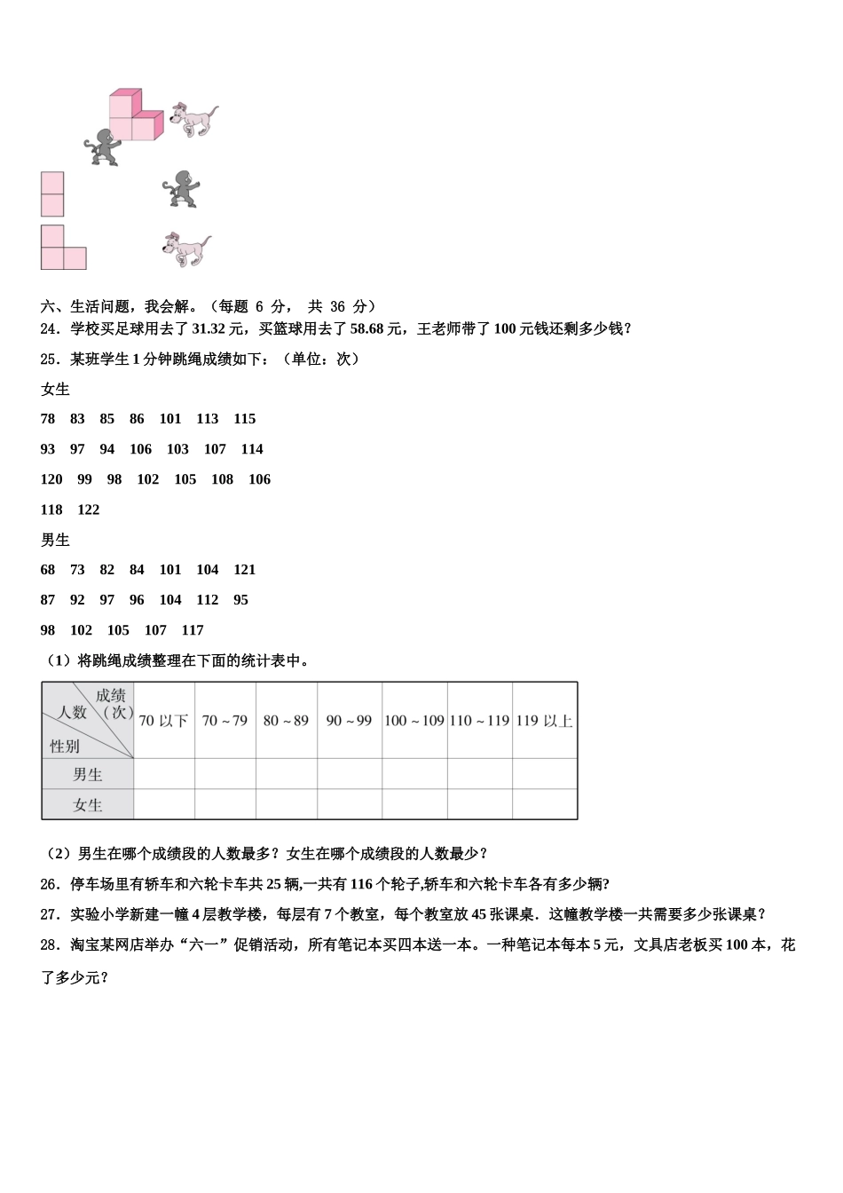 日喀则地区拉孜县2025届四年级数学第二学期期末监测模拟试题含解析_第3页