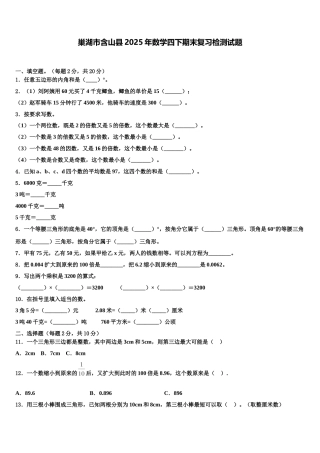 巢湖市含山县2025年数学四下期末复习检测试题含解析
