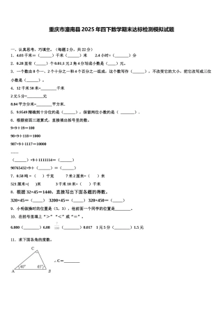 重庆市潼南县2025年四下数学期末达标检测模拟试题含解析