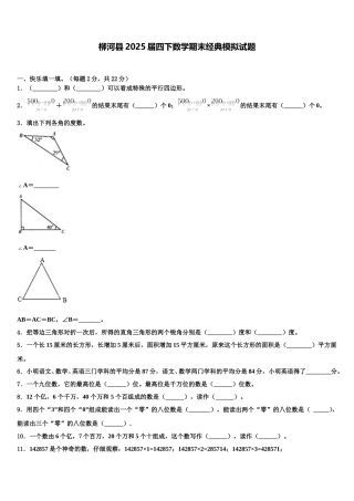 柳河县2025届四下数学期末经典模拟试题含解析