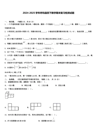 2024-2025学年呼玛县四下数学期末复习检测试题含解析