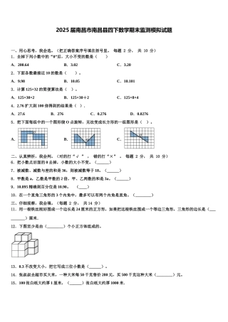 2025届南昌市南昌县四下数学期末监测模拟试题含解析