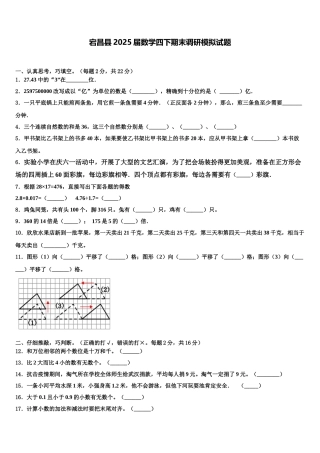 宕昌县2025届数学四下期末调研模拟试题含解析