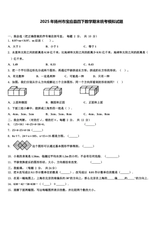 2025年扬州市宝应县四下数学期末统考模拟试题含解析