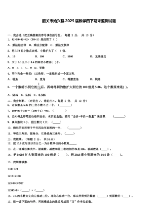 韶关市始兴县2025届数学四下期末监测试题含解析