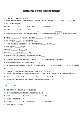 郸城县2025年数学四下期末调研模拟试题含解析