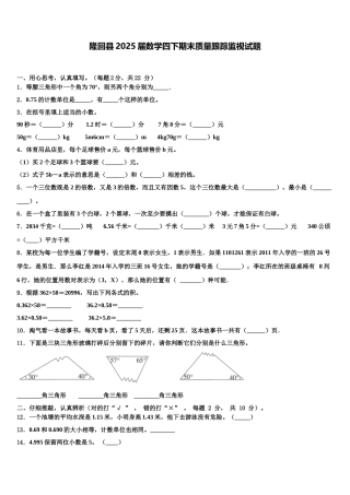 隆回县2025届数学四下期末质量跟踪监视试题含解析