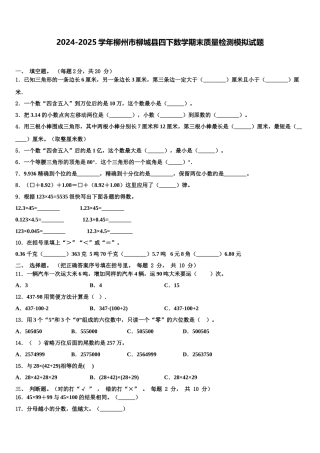 2024-2025学年柳州市柳城县四下数学期末质量检测模拟试题含解析