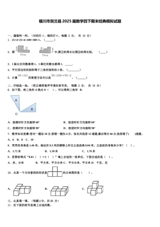 银川市贺兰县2025届数学四下期末经典模拟试题含解析