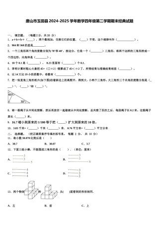 唐山市玉田县2024-2025学年数学四年级第二学期期末经典试题含解析