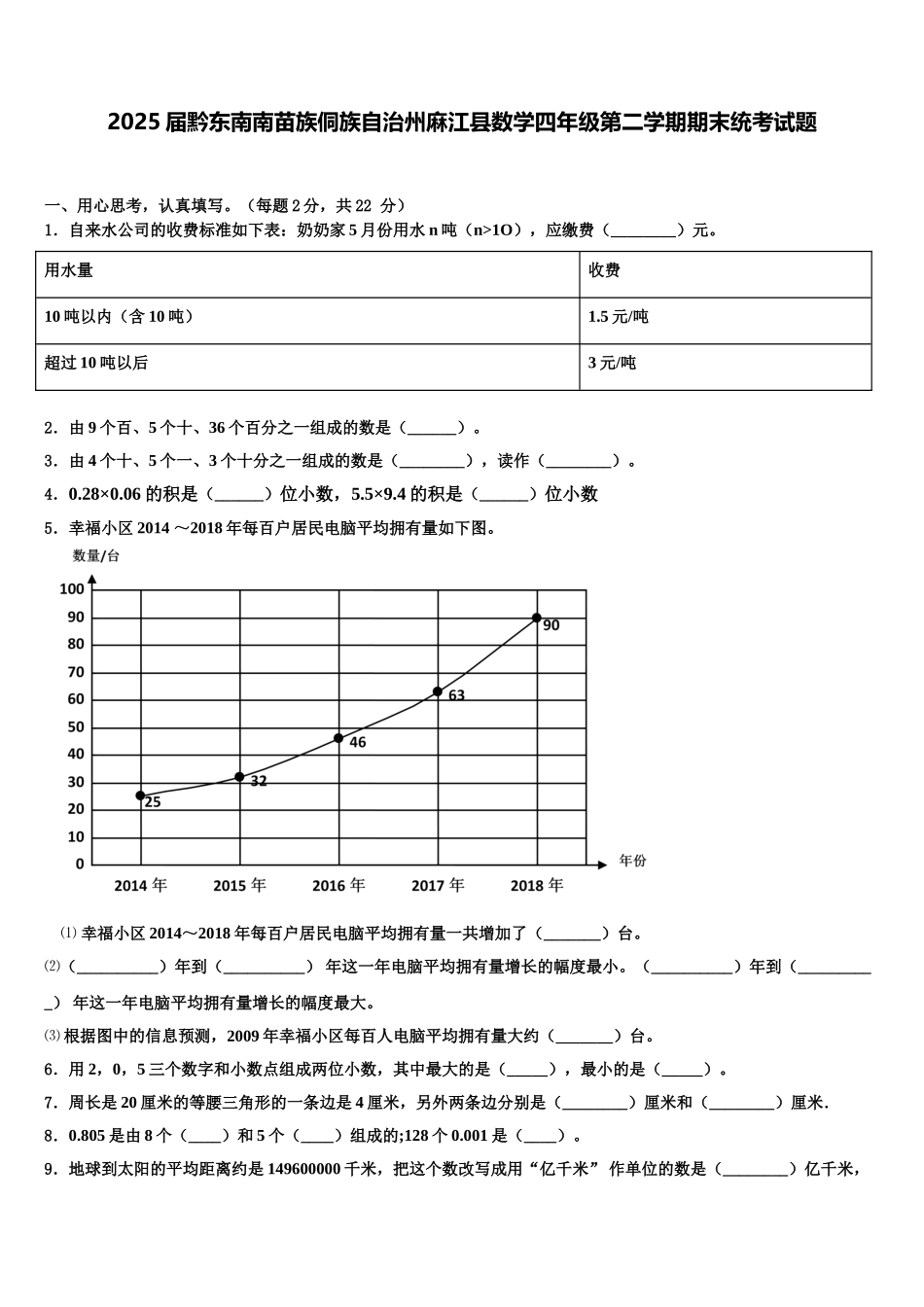 2025届黔东南南苗族侗族自治州麻江县数学四年级第二学期期末统考试题含解析_第1页