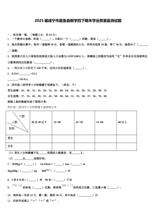2025届咸宁市嘉鱼县数学四下期末学业质量监测试题含解析