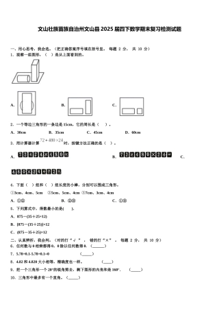 文山壮族苗族自治州文山县2025届四下数学期末复习检测试题含解析