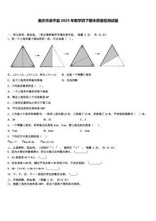 重庆市梁平县2025年数学四下期末质量检测试题含解析