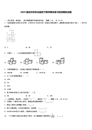 2025届沧州市东光县四下数学期末复习检测模拟试题含解析