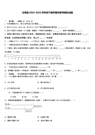 汉寿县2024-2025学年四下数学期末联考模拟试题含解析