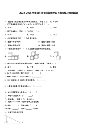 2024-2025学年银川市贺兰县数学四下期末复习检测试题含解析