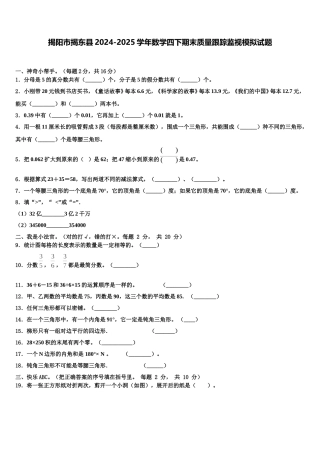 揭阳市揭东县2024-2025学年数学四下期末质量跟踪监视模拟试题含解析