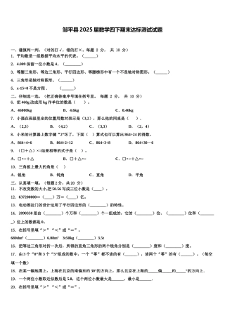 邹平县2025届数学四下期末达标测试试题含解析