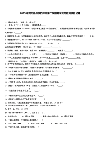 2025年宾阳县数学四年级第二学期期末复习检测模拟试题含解析