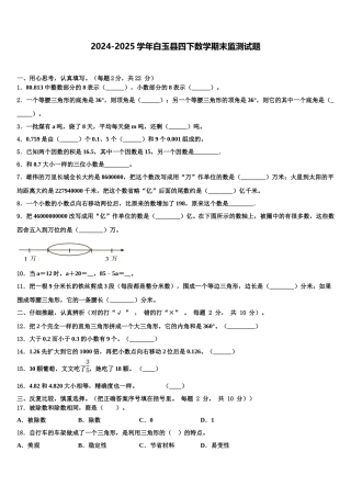 2024-2025学年白玉县四下数学期末监测试题含解析