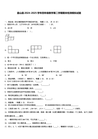 盘山县2024-2025学年四年级数学第二学期期末检测模拟试题含解析