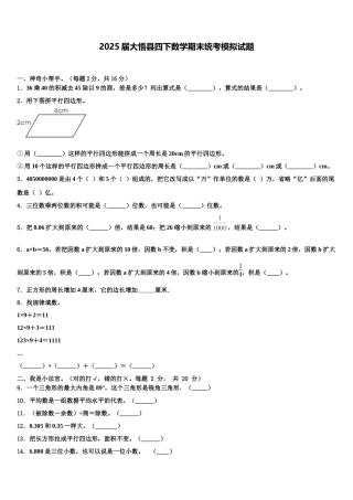 2025届大悟县四下数学期末统考模拟试题含解析