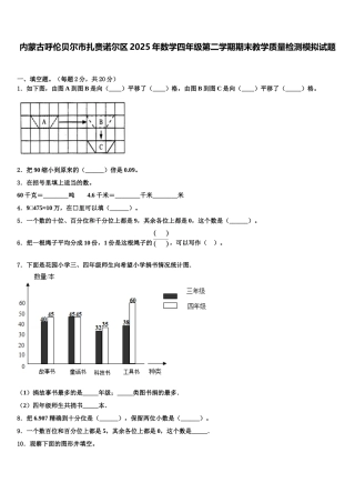 内蒙古呼伦贝尔市扎赉诺尔区2025年数学四年级第二学期期末教学质量检测模拟试题含解析