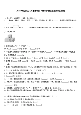 2025年内蒙古乌海市数学四下期末学业质量监测模拟试题含解析