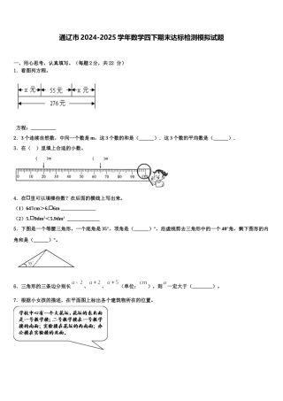 通辽市2024-2025学年数学四下期末达标检测模拟试题含解析