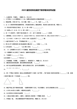 2025届苏尼特右旗四下数学期末统考试题含解析