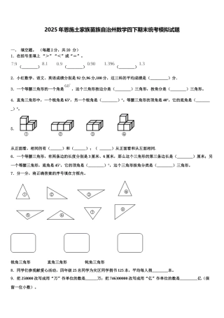 2025年恩施土家族苗族自治州数学四下期末统考模拟试题含解析