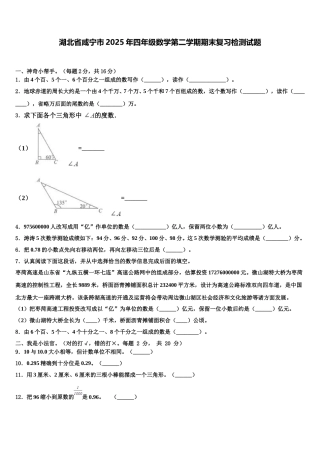 湖北省咸宁市2025年四年级数学第二学期期末复习检测试题含解析