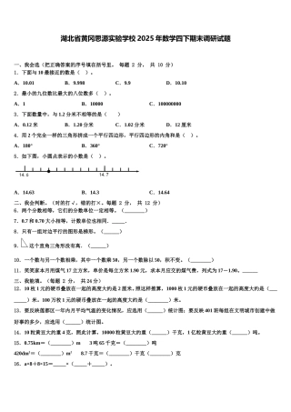湖北省黄冈思源实验学校2025年数学四下期末调研试题含解析