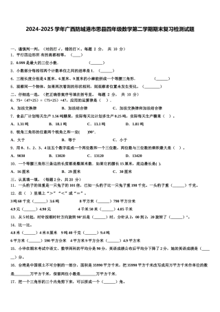 2024-2025学年广西防城港市思县四年级数学第二学期期末复习检测试题含解析