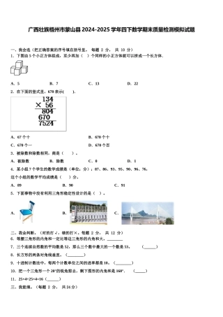 广西壮族梧州市蒙山县2024-2025学年四下数学期末质量检测模拟试题含解析