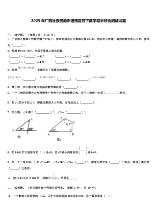 2025年广西壮族贵港市港南区四下数学期末综合测试试题含解析
