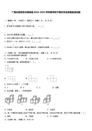 广西壮族百色市德保县2024-2025学年数学四下期末学业质量监测试题含解析