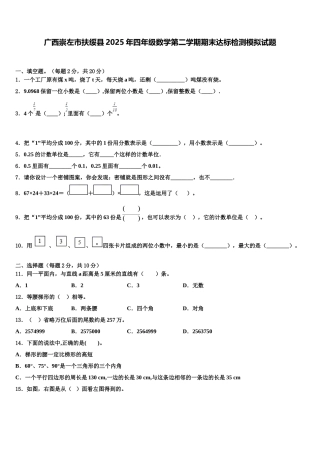 广西崇左市扶绥县2025年四年级数学第二学期期末达标检测模拟试题含解析