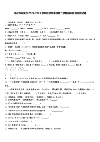 梧州市岑溪市2024-2025学年数学四年级第二学期期末复习检测试题含解析