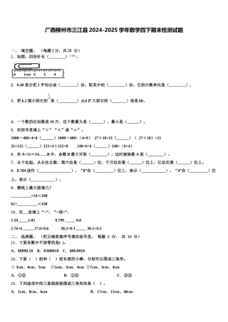 广西柳州市三江县2024-2025学年数学四下期末检测试题含解析