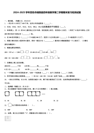 2024-2025学年百色市靖西县四年级数学第二学期期末复习检测试题含解析