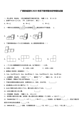 广西防城港市2025年四下数学期末统考模拟试题含解析